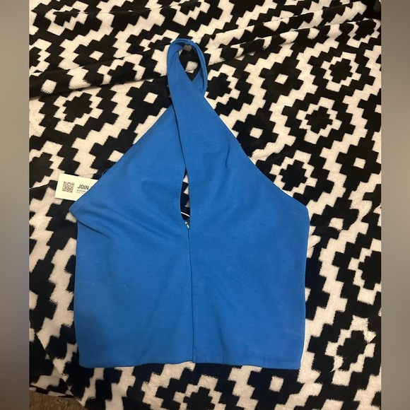 NWOT Zara Cobalt Blue Crop Top Halter Keyhole Size L - Picture 1 of 2